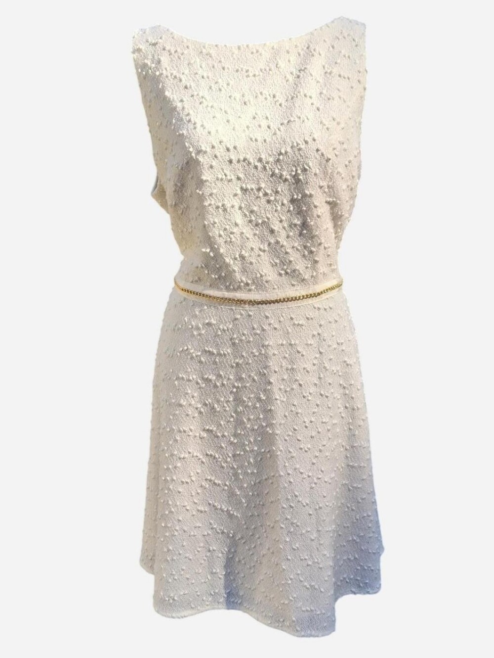 Vince Camuto Cream Textured Chain-Waist Fit & Flare Dress Size 14 - Like New
